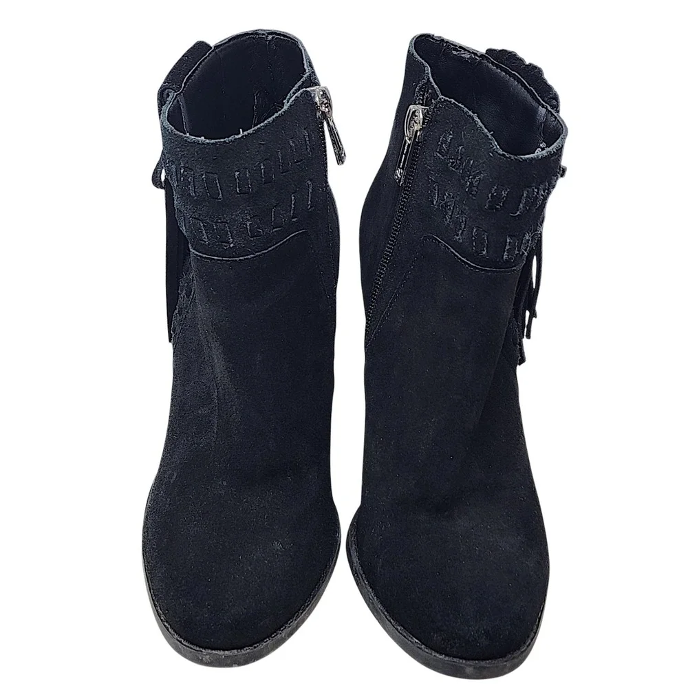 Jessica Simpson Chassie Booties‎ 6 Womens Black Suede Fringe Western Ankle Boots